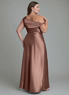 Azazie Emerson Jurken voor bruidsmeisjes Jurk van Metaalachtig Satijn met Zeemeermin Off-shoulder Espresso image2