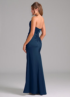 Azazie Lucille Vestidos de damas de honor Vestido de Azul Marino Oscuro de Satén Elástico de Corte Sirena Convertible con Sin tirantes image4