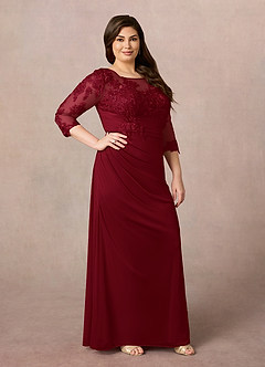 Azazie Fatemah Mother of the Bride Dresses Burgundy Mermaid Scoop Lace Lace Dress image8