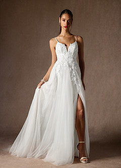 Azazie Nikita Wedding Dresses Diamond White A-Line Sequins Tulle Dress image7