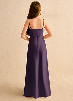 Azazie Fishie Girls Formal Flower Girl Dresses Plum A-Line Matte Satin Dress image7