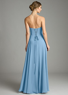 Azazie Ayla Abiti da Damigella Abito A-Line in Chiffon Scollo a Cuore Blu Acciaio image2