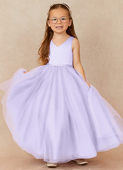 Azazie Marybell Flower Girl Dresses Lilac A-Line Bow Tulle Dress image1
