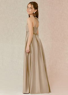 Azazie Arianthe Junior Linia A z kieszeniami Matowy satynowy Długość podłogi Młodsza druhna Sukienka image3