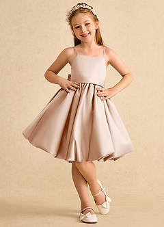Azazie Davine Flower Girl Dresses English Rose A-Line Spaghetti Strap Matte Satin Dress image3
