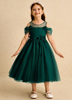 Azazie Juni Blumenmädchenkleider Ballkleid Plissee Tüll Kleid Kiefer image4
