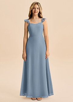 Azazie Mavie Junior Abito A-Line in Chiffon Increspato Blu Polveroso image4