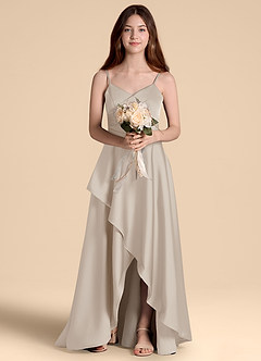 Azazie Prisha Junior A-Linie Plissee Stretch-Satin Kleid Frost image6