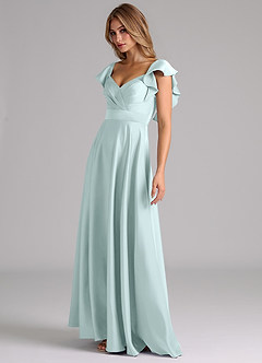 Azazie Leilani Robes de demoiselle d'honneur Robe Trapèze en Satin extensible Rayé Verre De Mer image8