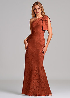 Azazie Yuanna 신부 들러리 드레스 인어 한쪽 어깨 플로럴 번아웃 바닥 길이 드레스 image3