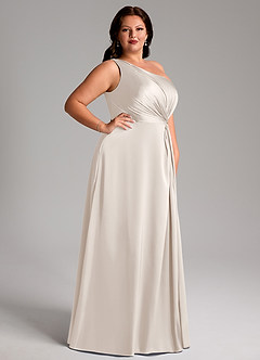 Azazie Brooke Bridesmaid Dresses White Alabaster A-Line One Shoulder Stretch Satin Dress image11