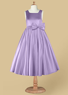 Azazie Bo Peep Flower Girl Dresses Lilac A-Line Bow Matte Satin Dress image7