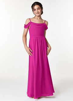 Azazie Alivia Junior Fuchsia A-Line Off the Shoulder Chiffon Dress image4