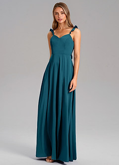 Azazie Everett Robes de demoiselle d'honneur Robe Trapèze en Satin extensible Bleu Encre image4