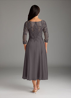 Azazie Marge Mother of the Bride Dresses Steel Grey A-Line Scoop Lace Chiffon Dress image3