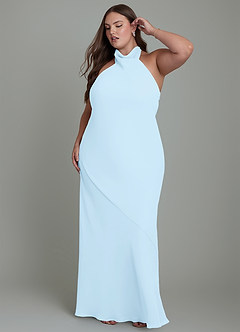Azazie Velli Bridesmaid Dresses Sky Blue Mermaid High Neck Chiffon Dress image11