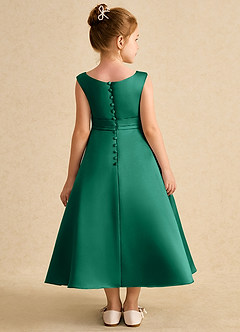 Azazie Eve Jurken voor bloemenmeisjes A-Lijn Jurk van Mat Satijn Geplooid Smaragd image2