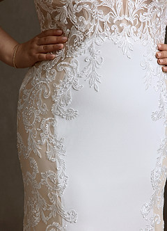 Azazie Estephanie Abiti da Sposa Abito Sirena in Crepe Elasticizzato Paillettes Bianco Diamante Champagne image15