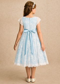 Azazie Maisie Flower Girl Dresses Ivory Sky Blue A-Line Lace Dress image2