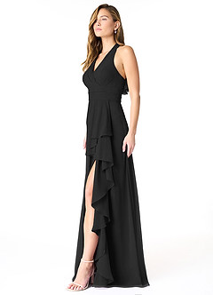 Azazie Aviv Bridesmaid Dresses Black A-Line Pleated Chiffon Dress image3