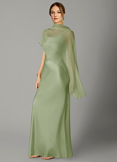 Azazie Jaleesa Bridesmaid Dresses Dusty Sage A-Line High Neck Stretch Satin Dress image4