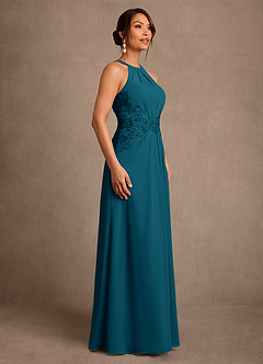 Azazie Georgie Vestidos para mãe da noiva Vestido Tinta Azul de Chiffon de Linha A com Renda image2