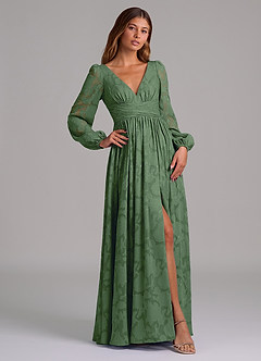 Azazie Norah Robes de demoiselle d'honneur Robe Trapèze en Blumen-Burnout Manche longue Eucalyptus image4