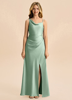 Azazie Abby Junior Agave Sheath Pleated Stretch Satin Dress image5