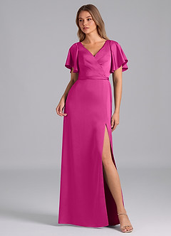 Azazie Ambrosia Bridesmaid Dresses Fuchsia A-Line Pleated Stretch Satin Dress image1