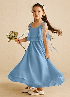 Azazie Temi Flower Girl Dresses Steel Blue A-Line Spaghetti Strap Chiffon Dress image2