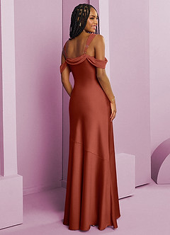 Barbie ♥ Azazie Jurken voor bruidsmeisjes Jurk van Stretch Satijn met Kolom Geplooid Terracotta image9
