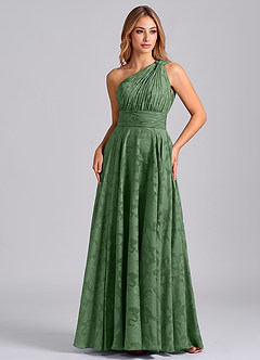 Azazie Charlize 신부 들러리 드레스 A라인 한쪽 어깨 플로럴 번아웃 바닥 길이 드레스 image5