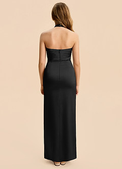 Azazie Jemma Junior Black Sheath Ruched Stretch Satin Dress image2