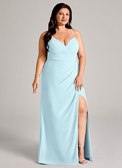 Azazie Maci Robes de demoiselle d'honneur Robe Fourreau en Mousseline de soie Plissée Bleu Nuage image11