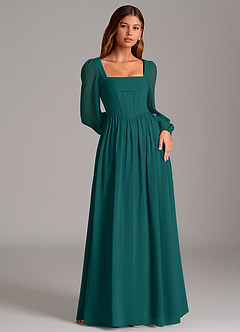 Azazie Maree Bridesmaid Dresses Peacock A-Line Corset Chiffon Dress image4