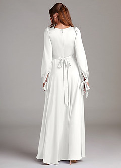 Azazie Leonia Abiti da Damigella Abito A-Line in Raso Elasticizzato Manica Lunga Bianco image2