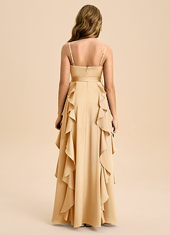 Azazie Peyton Junior Abito A-Line in Raso Elasticizzato Plissettato Oro image2