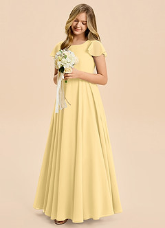 Azazie Cady Junior Butter A-Line Pleated Chiffon Dress image4