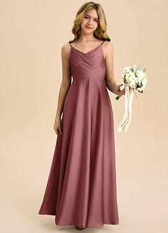 Azazie Bug Junior A-Line Plisseret Stræk satin Gulv-længde Junior brudepige Kjole image6