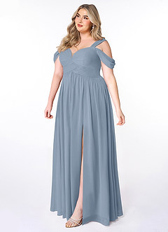 Azazie Lianne Bridesmaid Dresses Dusty Blue A-Line Off the Shoulder Chiffon Dress image9