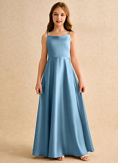 Azazie Joella Girls Formal Sukienki dla dziewczynek sypiących kwiaty Linia A Pofałdowany Satyna elastyczna Długość podłogi Sukienka image4