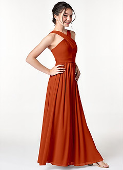 Azazie Jiya Junior Paprika A-Line Pleated Mesh Dress image3