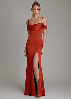 Azazie Nira Bridesmaid Dresses Rust Mermaid Corset Stretch Satin Dress image5