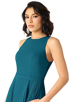 Azazie Lindie Abiti da Damigella Abito A-Line in Chiffon con Scollo a U a Pieghe Blu Inchiostro image4