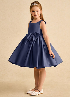 Azazie Jessie vestidos de niña de las flores Vestido de Tormenta de Satin Mate de Corte En A con Lazo image6