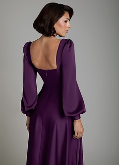 Azazie Solana Bridesmaid Dresses Grape A-Line Long Sleeve Stretch Satin Dress image4