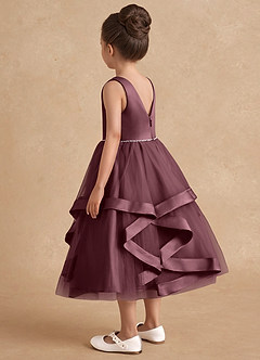 Azazie Posy Blumenmädchenkleider A-Linie Mit Perlen Tüll Kleid Sangria image2