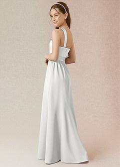 Azazie Jiya Junior White A-Line Pleated Stretch Satin Dress image3