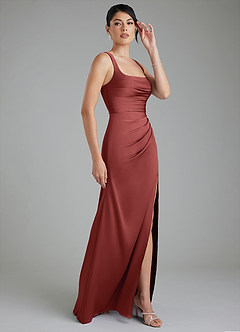 Azazie Sierra Robes de demoiselle d'honneur Robe Trapèze en Satin extensible Corset Terracotta image4