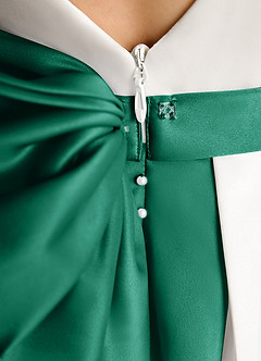 Azazie Cherry Flower Girl Dresses Ivory Emerald Ball-Gown Pleated Matte Satin Dress image6